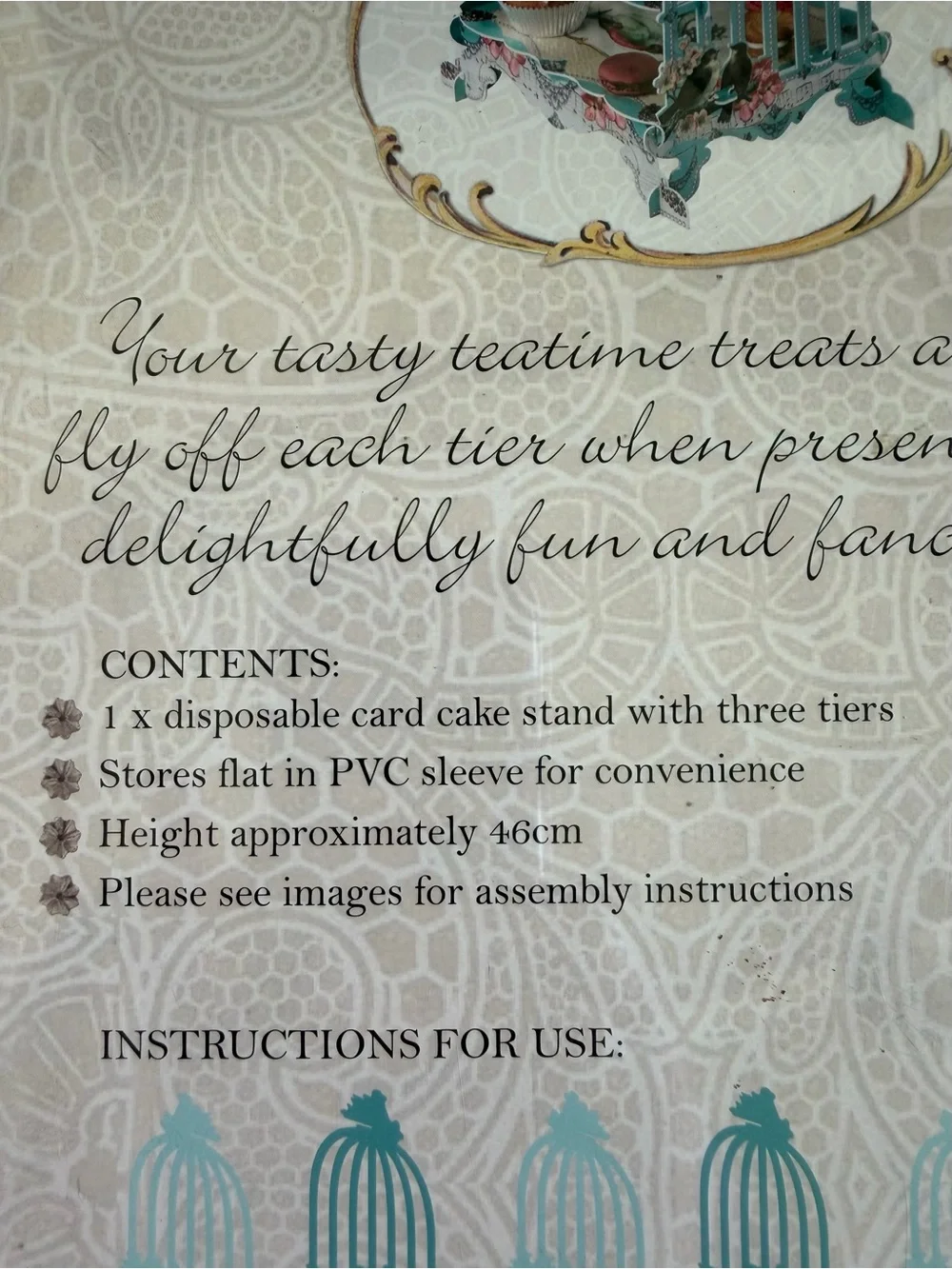 Pastries and Pearls Birdcage Cardboard Cake Stand 3 Tier